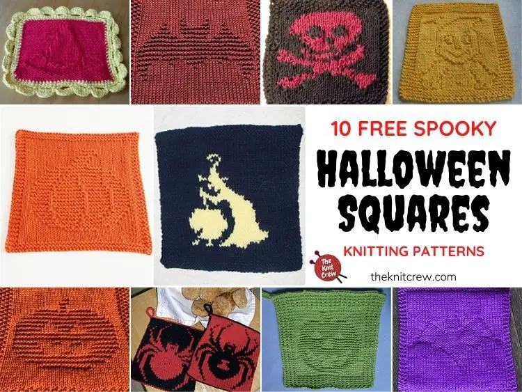 10 Free Spooky Halloween Square Knitting Patterns Halloween Square Knitting Patterns FB POSTER