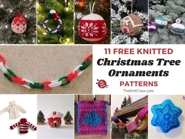 11 Free Knitted Christmas Tree Ornament Patterns FB POSTER