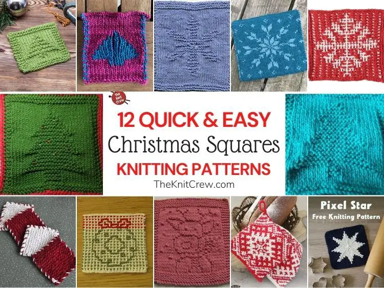 12 Quick & Easy Christmas Square Knitting Patterns FB POSTER