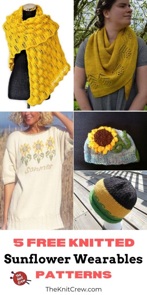 5 Free Knitted Sunflower Wearable Patterns PIN 3