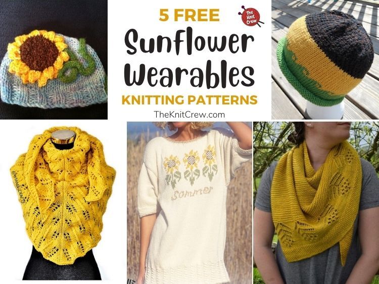 5 Free Sunflower Wearable Knitting Patterns FB POSTER