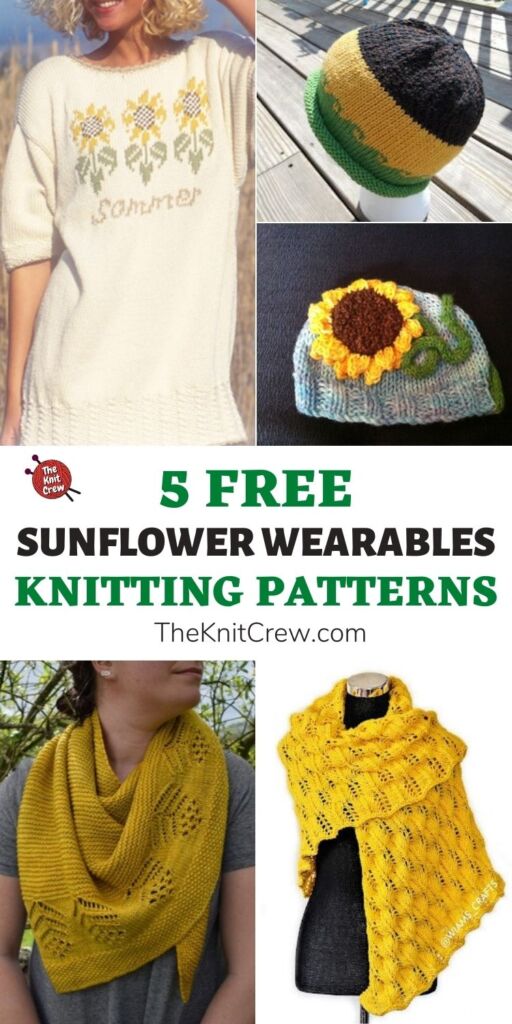 5 Free Sunflower Wearable Knitting Patterns PIN 1