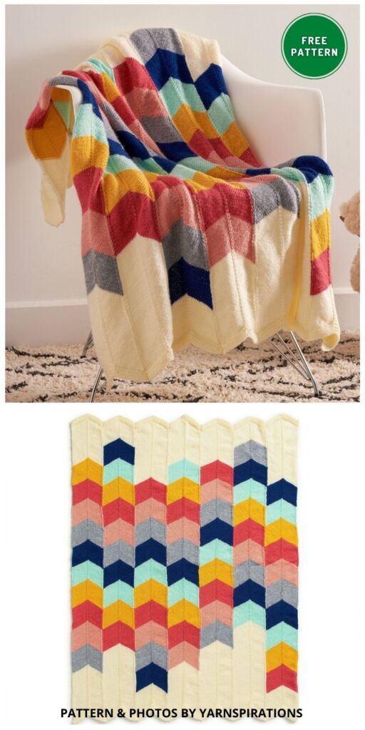 Bernat Chevron Panel Knit Baby Blanket - 12 Knitted Modern Blanket Patterns Ideas