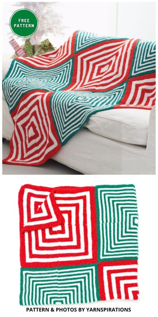 Bernat Mitered Christmas Blanket - 10 Knitted Christmas Blanket Patterns To Make