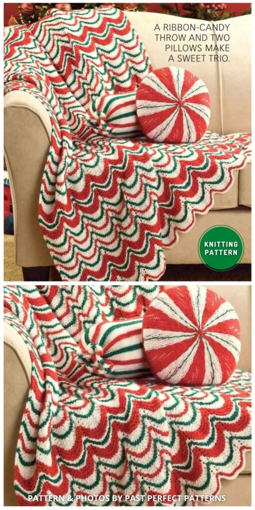 Christmas Candy Afghan and Cushion Pillow Bolster - 10 Knitted Christmas Blanket Patterns To Make