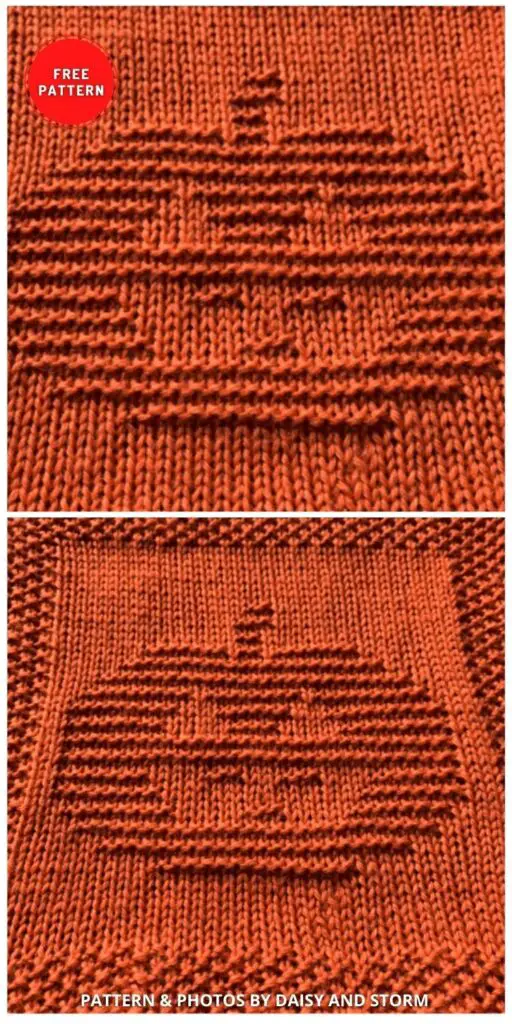 Jack-o’-Lantern Pumpkin Dishcloth - 10 Free Spooky Halloween Square Knitting Patterns