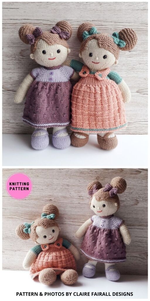 Lilly and May Dolls Knitting Pattern - 8 Lovely Knitted Doll Toy Patterns For Girls