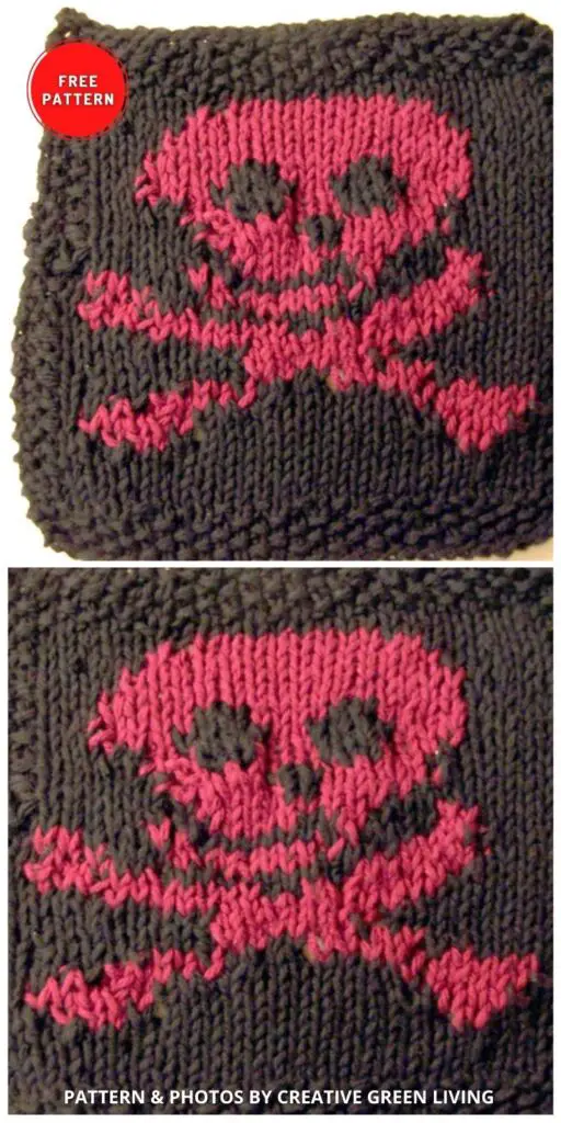Skully Dishcloth Pattern - 10 Free Spooky Halloween Square Knitting Patterns