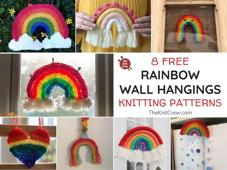 8 Free Rainbow Wall Hanging Knitting Patterns FB POSTER