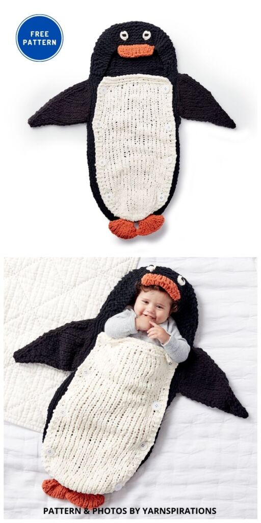 Bernat Knit Penguin Baby Sack - 7 Free Adorable Knitted Penguin Patterns For Your Little One