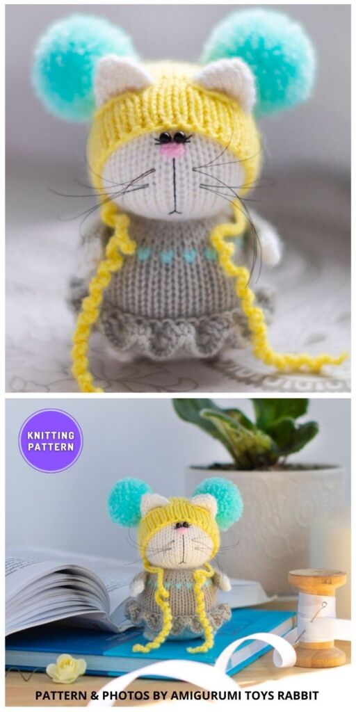 Knitted Cat in a Dress - 11 Cute Knitted Cat & Kitten Toys For Kids