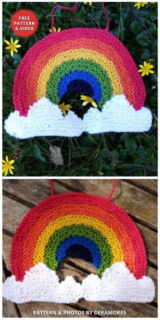 Knitted Hanging Rainbow Decoration - 8 Free Rainbow Wall Hanging Knitting Patterns