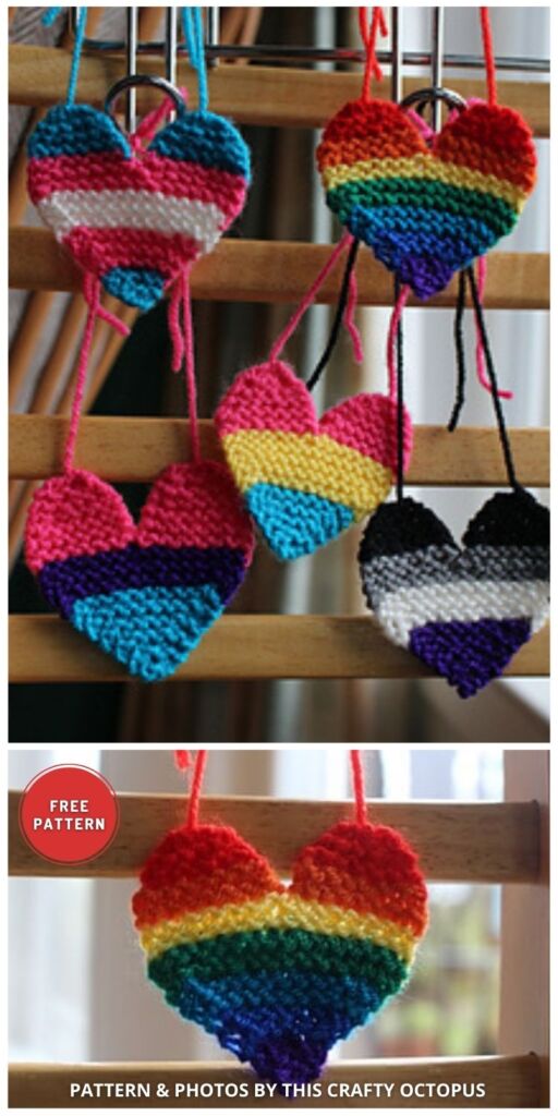 LGBTQ+ Rainbow Pride Heart - 8 Free Rainbow Wall Hanging Knitting Patterns