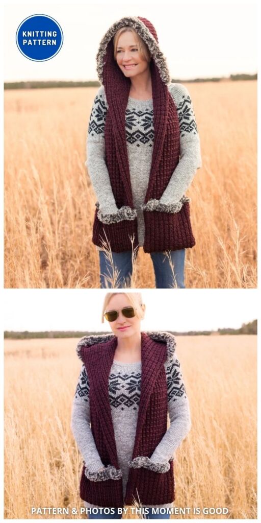 Loom Knit Scoodie Pocket Scarf - 9 Knitted Pocket Scarf Patterns For Winter