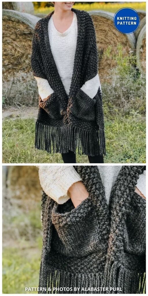 Pocket Shawl - 9 Knitted Pocket Scarf Patterns For Winter