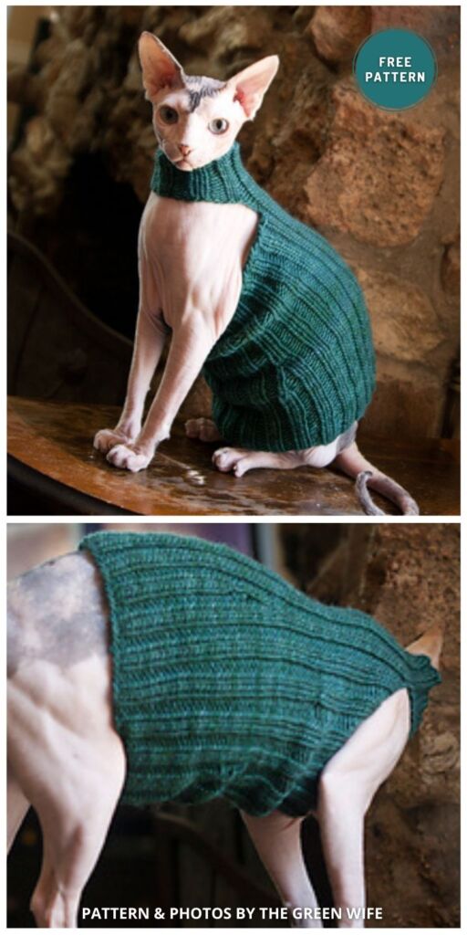 Queen Bean Sphynx Sweater - 6 Free Cute Cat Clothes Knitting Patterns