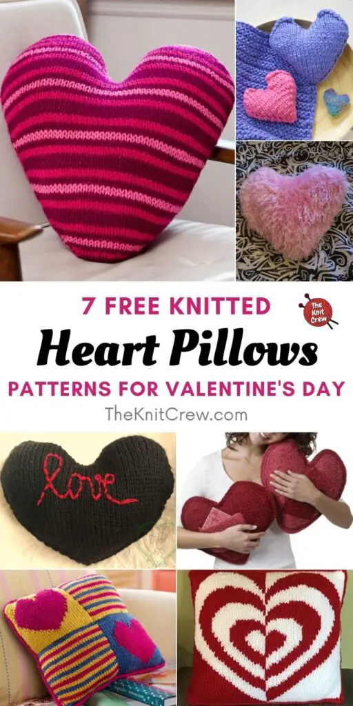 7 Free Knitted Heart Pillow Patterns For Valentine's Day PIN 1