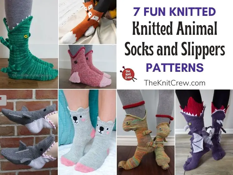 7 Fun Knitted Animal Socks and Slippers Patterns FB POSTER