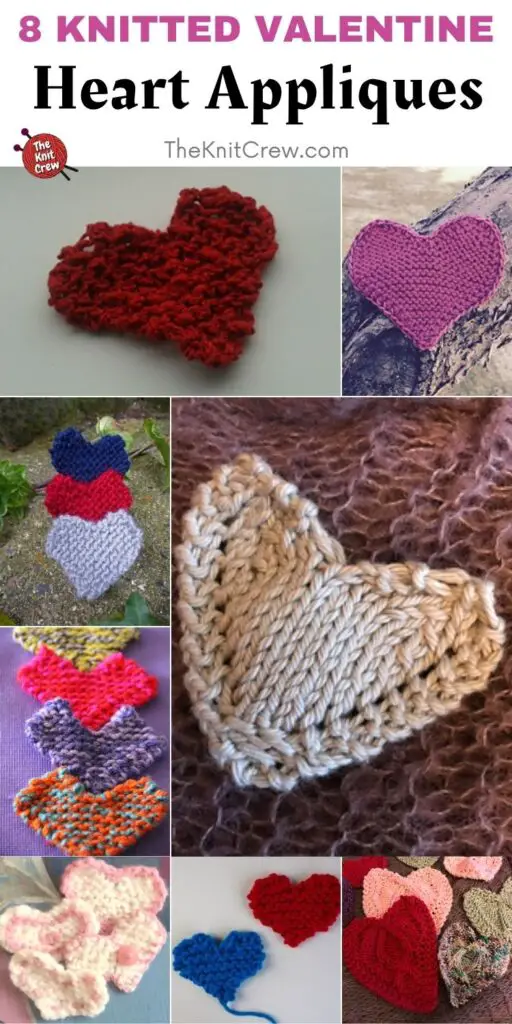 8 Knitted Valentine Heart Appliques PIN 2