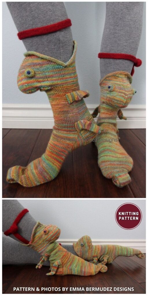 Chameleon Socks - 7 Fun Knitted Animal Socks and Slippers Patterns