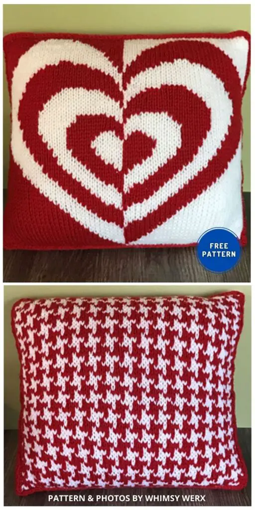 Crazy Hearts Pillow - 7 Free Knitted Heart Pillow Patterns For Valentine's Day