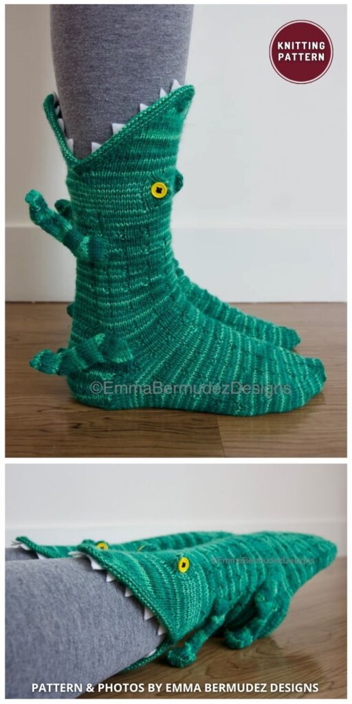 Crocodile Socks Funky Knitting Pattern - 7 Fun Knitted Animal Socks and Slippers Patterns