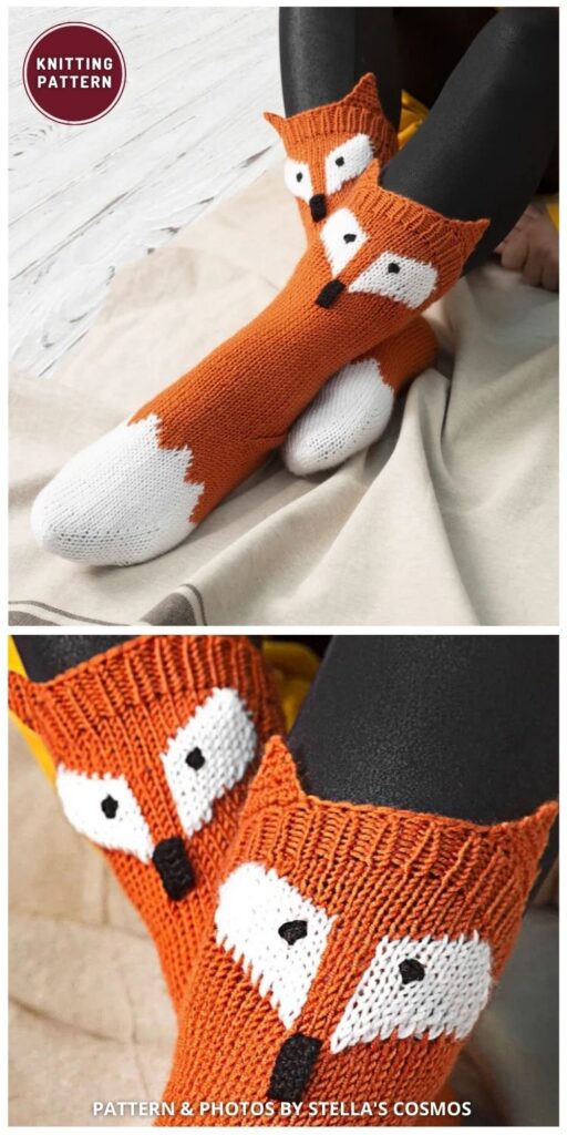 Fox Knitted Socks - 7 Fun Knitted Animal Socks and Slippers Patterns