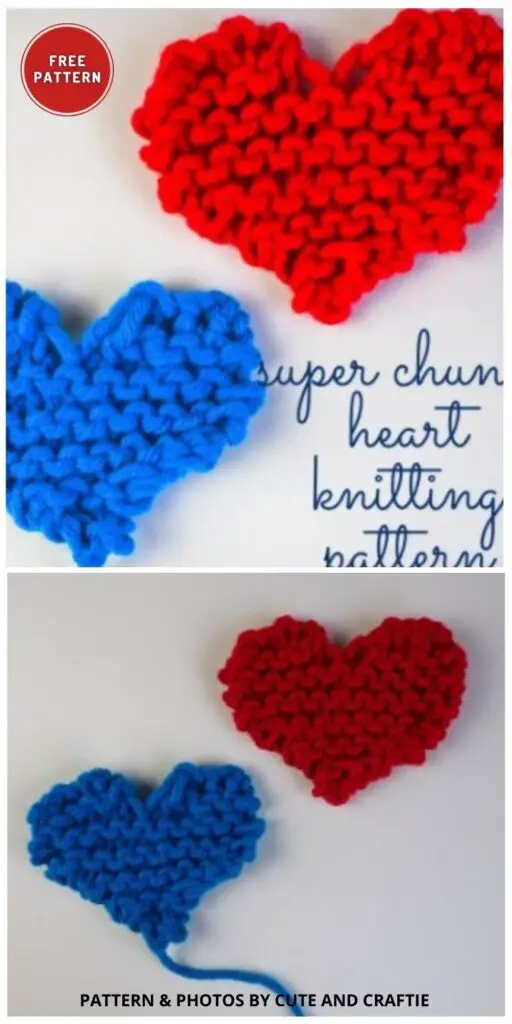 Super Chunky Heart Knitting Pattern - 8 Knitted Heart Applique Patterns For Valentine's Day
