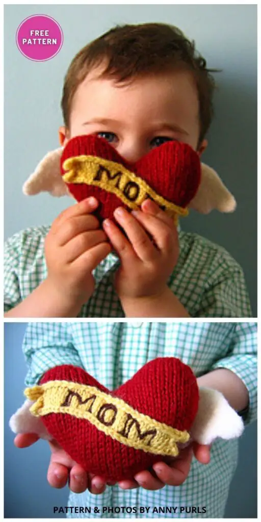 Winged Heart Tattoo - 7 Free Easy Knitted Heart Patterns For Valentine's Day