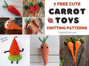 7 Free Cute Carrot Toy Knitting Patterns FB POSTER