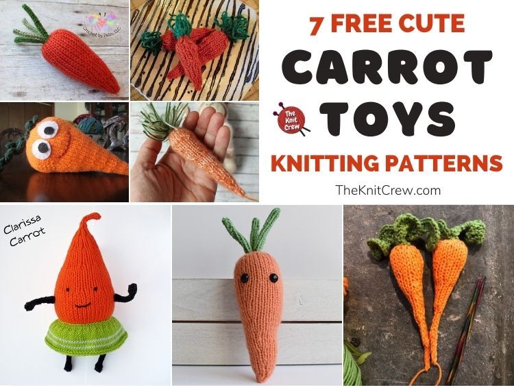 7 Free Cute Carrot Toy Knitting Patterns FB POSTER