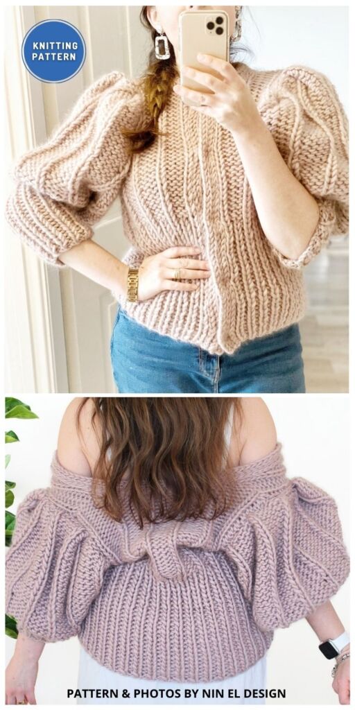 Chunky Knit Cardigan with Puffed Sleeves - 8 Best Knitted Cardigan Patterns For Women