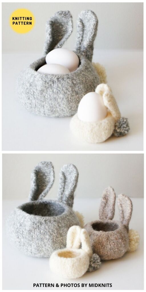 Knit Wool Felt Bunny Bowls - 6 Knitted Easter Bunny Bag and Basket Patterns