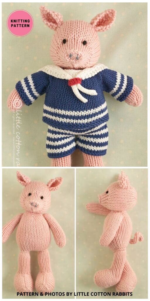 Pig in a Sailor Suit - 12 Adorable Knitted Pig Toy Patterns