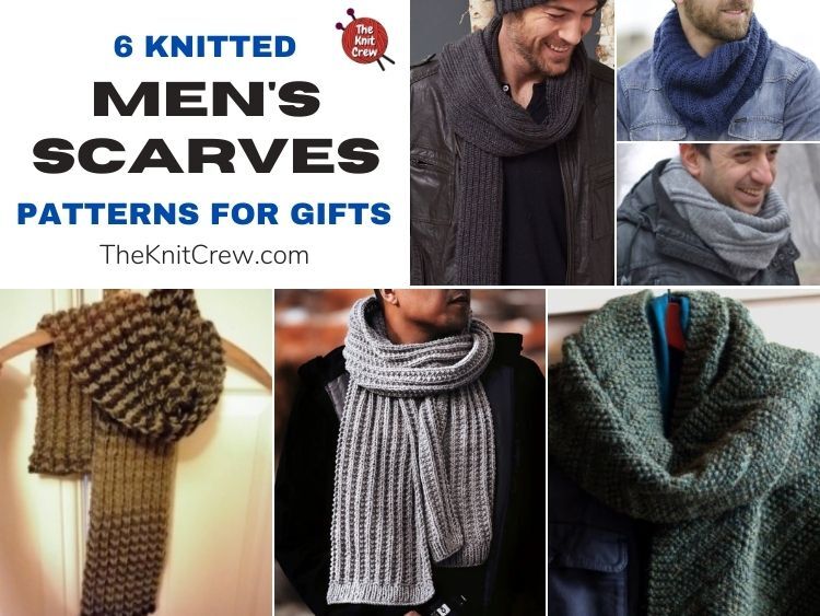 6 Knitted Men's Scarf Patterns For Gifts FB POSTER