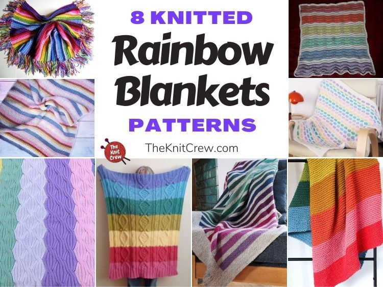 8 Knitted Rainbow Blanket Patterns FB POSTER