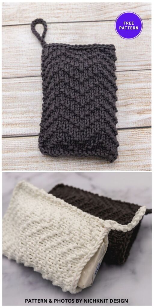 Chevron Seed Stitch Soap Sack - 8 Free Easy Chevron Stitch Knitting Patterns