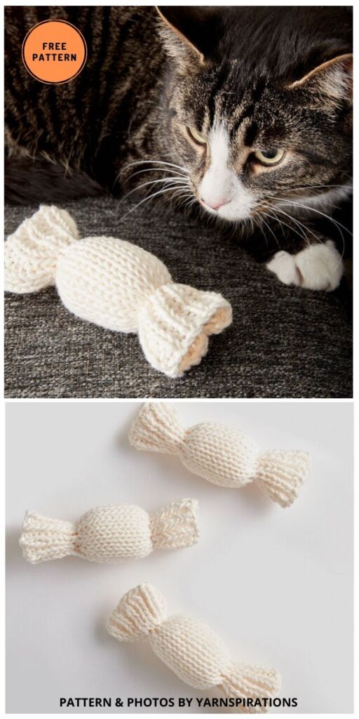Lily Sugar'n Cream Knit Catnip Candy Toys - 6 Free Cute Cat Toy Knitting Patterns