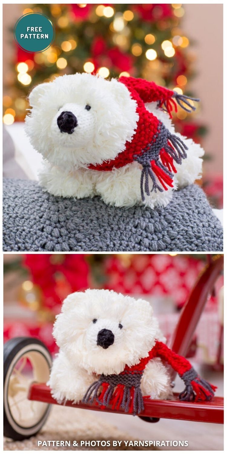 Red Heart Fluffy Polar Bear - 8 Free Cuddly Polar Bear Toy Knitting Patterns