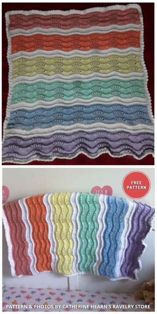 Trekkie's Wavy Rainbow Blanket - 8 Knitted Rainbow Blanket Patterns