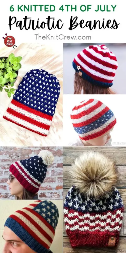 6 Knitted 4th Of July Patriotic Beanies PIN 2