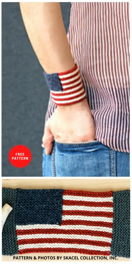 Americana Wrist Cuff - 6 Free 4th Of July Clothes & Accessories Knitting Patterns