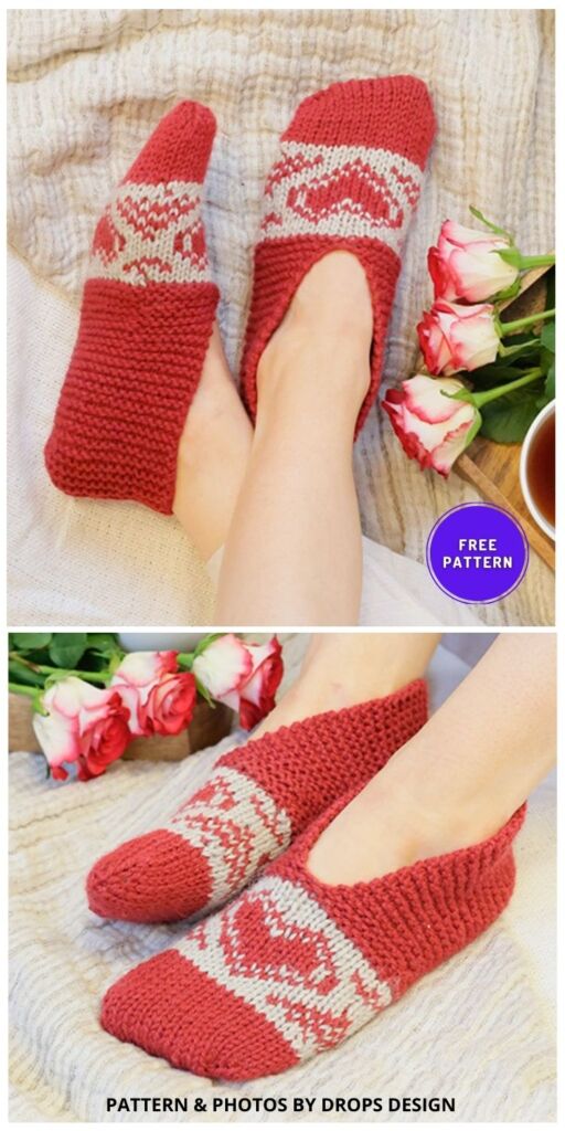 Heart Slippers - 6 Free Cozy Knitted Slipper Patterns