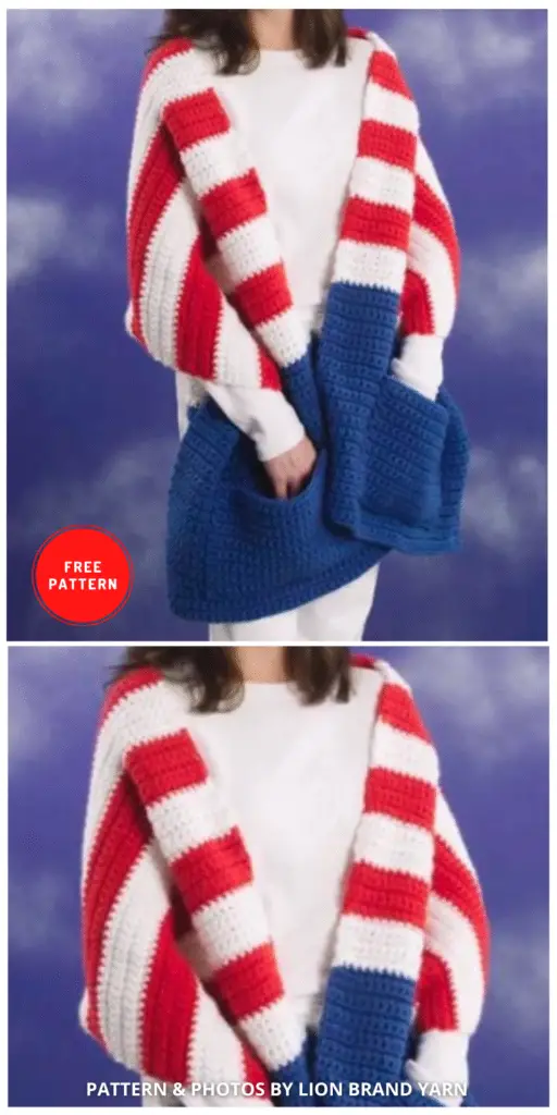 Patriotic Pocket Wrap Pattern - 6 Free 4th Of July Clothes & Accessories Knitting Patterns
