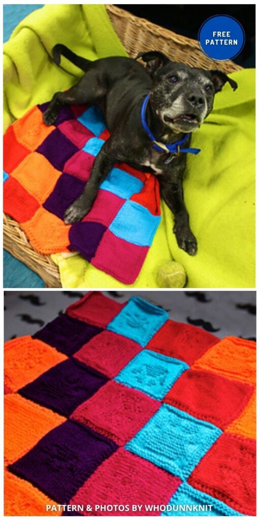 Purly Pawprint Patchwork Blanket - 6 Best Free Dog Blanket Knitting Patterns