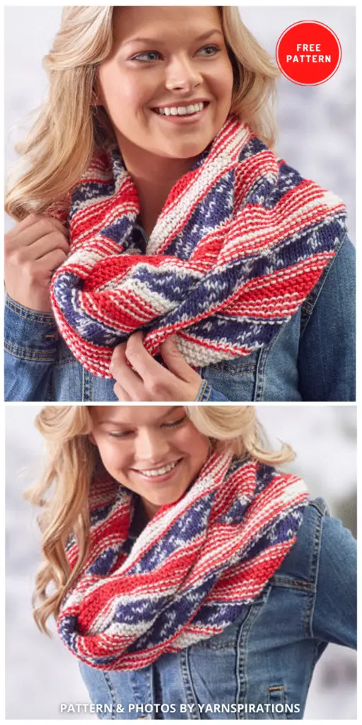 Red Heart American Pride Knit Cowl - 6 Free 4th Of July Clothes & Accessories Knitting Patterns