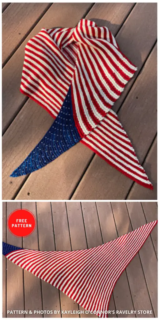 Triangular Flag Shawl - 6 Free 4th Of July Clothes & Accessories Knitting Patterns