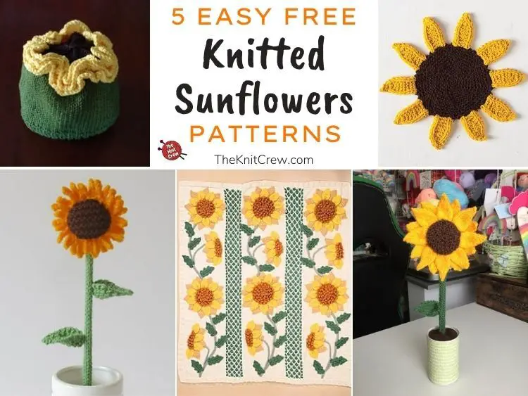 5 Easy Free Knitted Sunflower Patterns FB POSTER