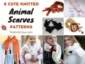 8 Cute Knitted Animal Scarf Patterns FB POSTER