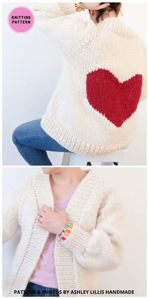 Big Heart Cardigan Sweater - 8 Beautiful Knitted Graphic Sweater Patterns